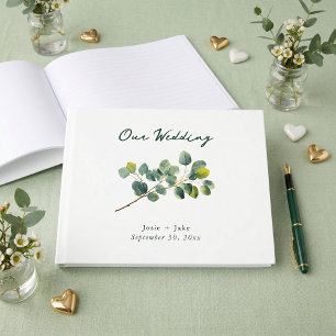 Livro de visitas de casamento verde ramo de eucali