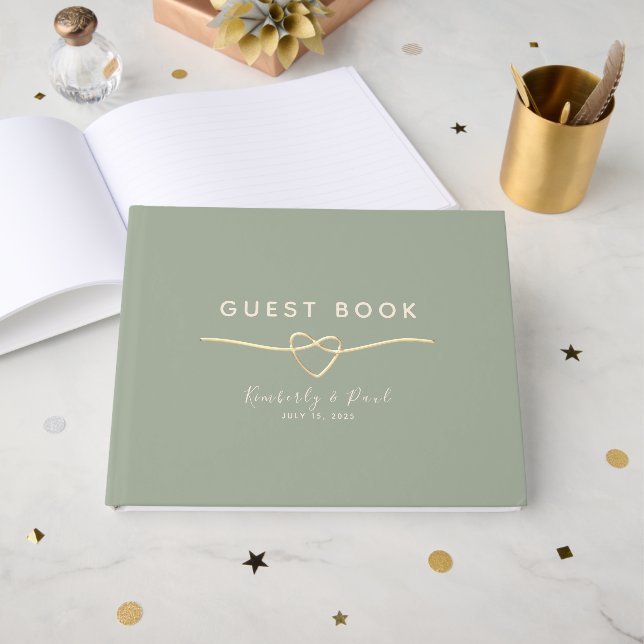 Livro de Visitas de Casamento Verde Salvia com Cor (Frente aberta)