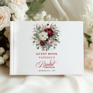 Livro de Visitas de Chá de Noiva com Flores Marrom