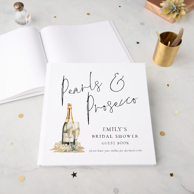 Livro de Visitas de Chá de Noiva Elegante Pérolas  (Frente aberta)