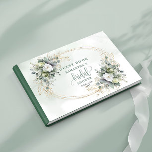 Livro de Visitas de Chá de Noiva em Verde Boêmio e