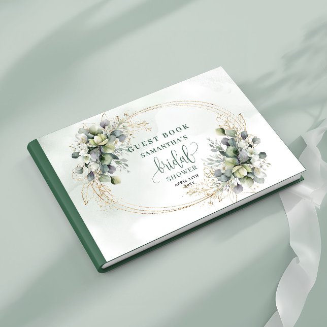 Livro de Visitas de Chá de Noiva em Verde Sage com (Sage Green Greenery Bridal Shower Guest Book)