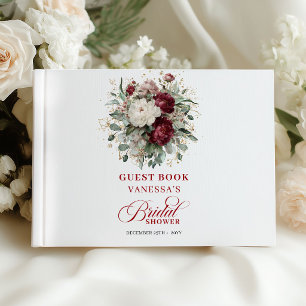 Livro de Visitas de Chá de Noiva Floral Borgonha B