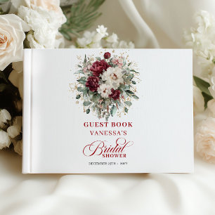 Livro de Visitas de Chá de Noiva Floral Burgundy C