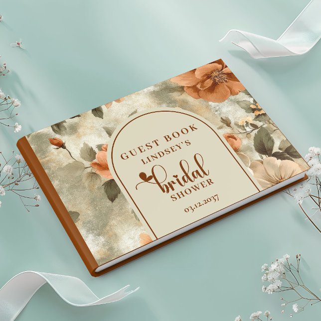 Livro de Visitas de Chá de Noiva Laranja Queimada  (Bohemian Burnt Orange Bridal Shower Guest Book)