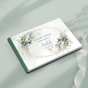 Livro de Visitas de Chá de Noiva Verde e Dourado B