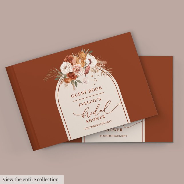 Livro de visitas de chá de panela boho pampas ferr (Vintage rust pampas boho bridal shower guest book

)