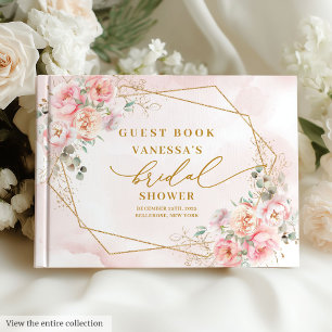 Livro de visitas de chá de panela floral dourado r