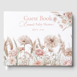 Livro de Visitas de Chás de Bebê Floral Rosa Boho