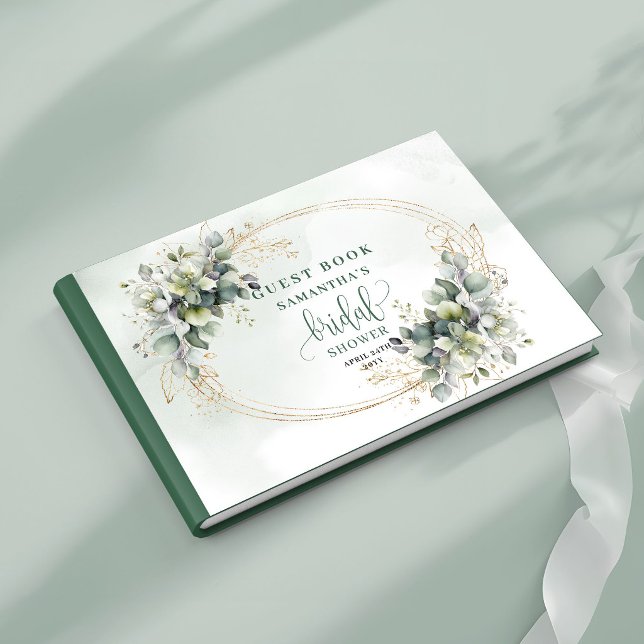 Livro de Visitas de Chuveiro de Noiva com Aquarela (Greenery Gold Watercolor Bridal Shower Guest Book)