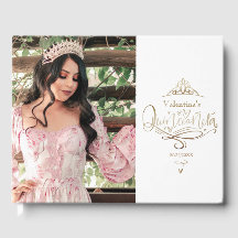 Livro de visitas de fotos em branco e dourado para