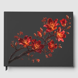 Livro de Visitas de Galho Floral Vermelho e Dourad