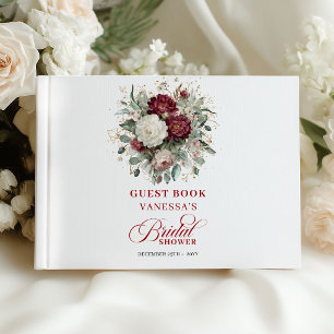 Livro de Visitas de Luxo Floral Borgonha para Chá