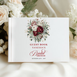 Livro de Visitas de Luxo Vermelho Escuro Floral pa
