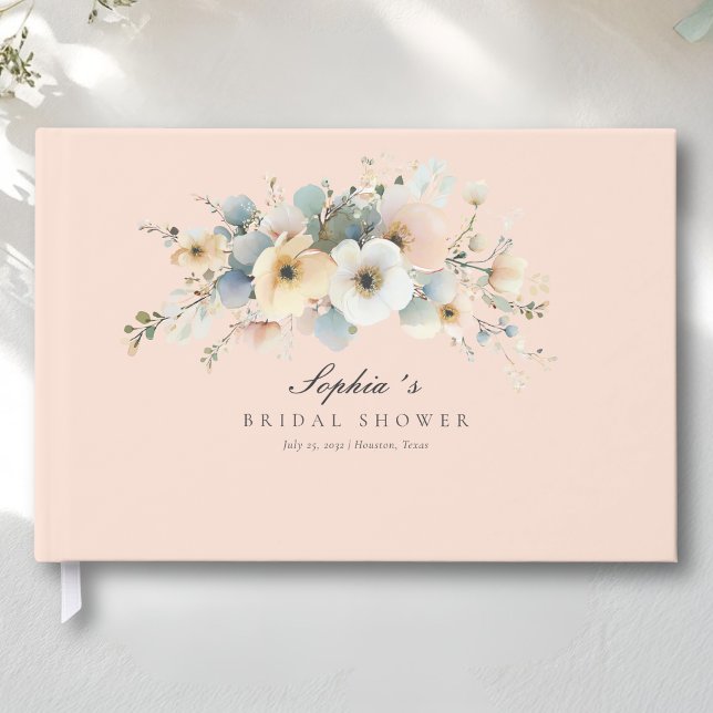 Livro de Visitas de Noiva Sofisticado Soft Bloom E (Soft Bloom Elegant Bridal Shower Peach Guest Book)