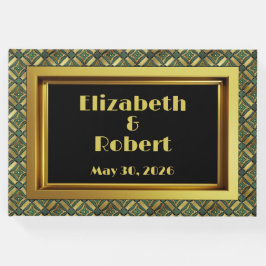 Livro De Visitas Deco de Arte Dourada e Esmeralda