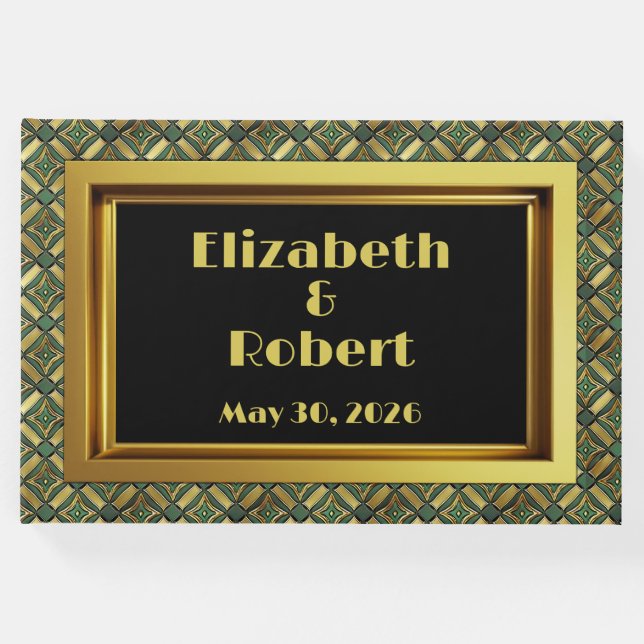 Livro De Visitas Deco de Arte Dourada e Esmeralda (Frente)