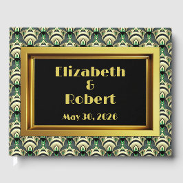 Livro De Visitas Deco de Arte Dourada e Esmeralda