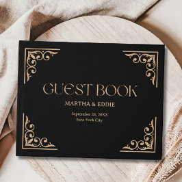 Livro De Visitas Deco Moderno | Casamento Elegante em Preto e Doura