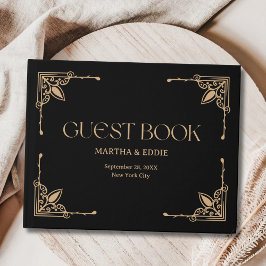 Livro De Visitas Deco Moderno | Casamento Elegante em Preto e Doura