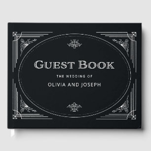 Livro De Visitas Deco Moderno Casamento preto e branco Elegante O