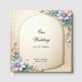 Livro De Visitas Decorative Floral Frame with Pearls Guest Book