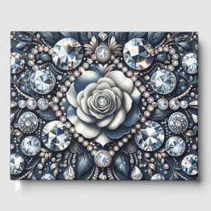 Livro De Visitas Denim & Diamonds Brilho Glamouroso Joias Rosa