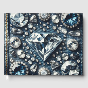 Livro De Visitas Denim e Diamantes Brilho Joias de Pedras Preciosas