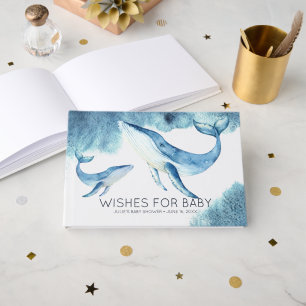 Livro De Visitas Desejos para Bebê Baleias em Aquarela Chá de Beb