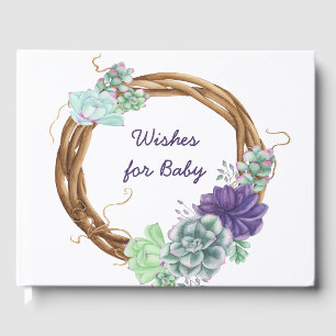Livro De Visitas Desejos para Bebê - Chá de fraldas de Suculentos