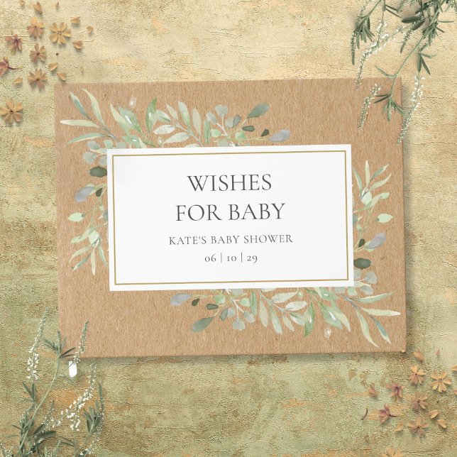 Livro De Visitas Desejos Russos para Chá de Aquarela de Bebê Verde (Rustic Wishes for Baby Greenery Watercolor Shower Guest Book)