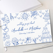 Desenho à Mão Azul Caprichoso Casamento