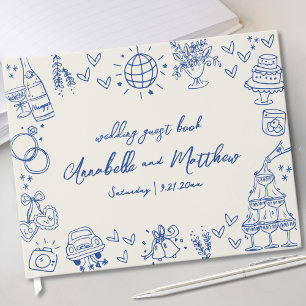 Livro De Visitas Desenho à Mão Vintage Azul Caprichoso Casamento