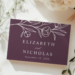 Livro De Visitas Desenho Floral Roxo Foto Casamento