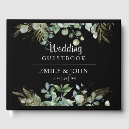 Livro De Visitas Desenho Moderno de Folha de Eucalipto Dourado Botâ