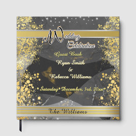 Livro De Visitas Design de Mármore Preto e Dourado