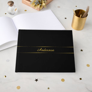 Livro De Visitas Design de texto preto e dourado simples e personal