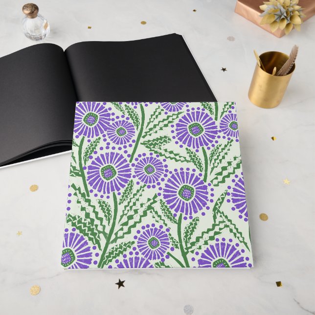 Livro De Visitas Design Floral Branco, Verde, Lavanda De Bloco (Frente aberta)