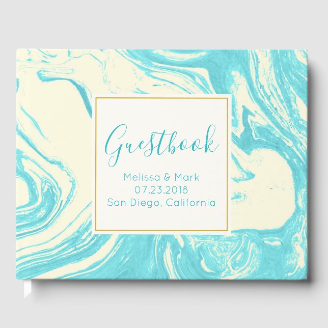 Livro De Visitas Design mármore legal em Turquesa e Creme (Frente)