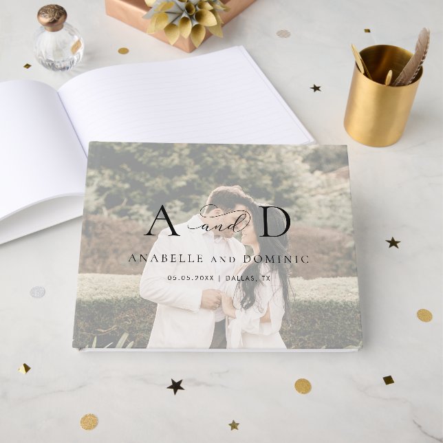 Livro De Visitas Desvanecimento do Casamento de Script Elegante do  (Frente aberta)