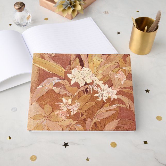 Livro De Visitas Detalhe Floral Alphonse Mucha Art Nouveau (Frente aberta)