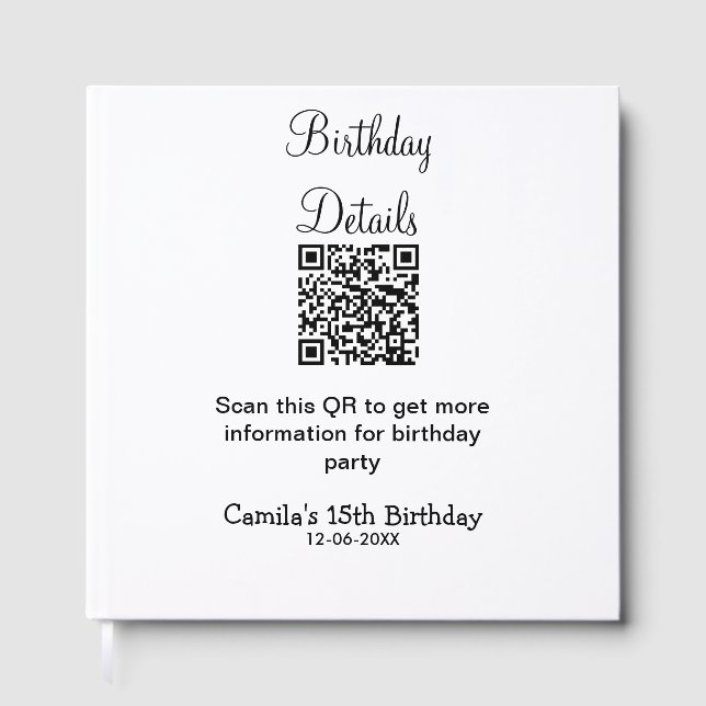 Livro De Visitas detalhes da festa de aniversário do qr scan modern (Frente)
