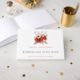 Livro De Visitas Dia de Casamento de Folhagem dos Cremes Vermelhos