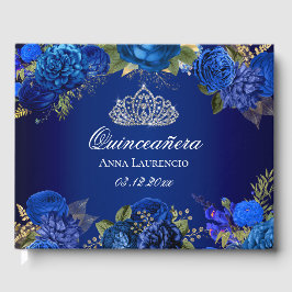 Livro De Visitas Diamante Floral Azul Elegante Tiara Quinceanera