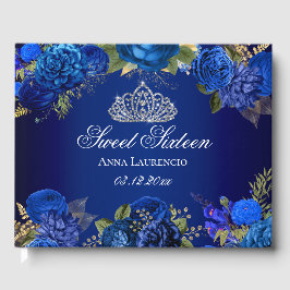 Livro De Visitas Diamante Floral Azul Elegante Tiara Sweet Dezessei