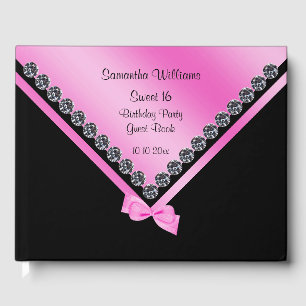 Livro De Visitas Diamantes bonito & doce cor-de-rosa 16 do arco