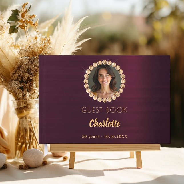 Livro De Visitas Diamantes de fotos burgundy de aniversário do livr (Criador carregado)