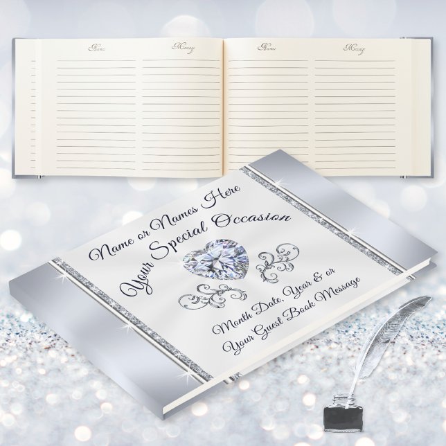 Livro De Visitas Diamond Heart Elegant Guest Book para QUALQUER Oca (60th wedding anniversary guestbook. Anniversary guestbook personalized, for Any Occasion. Diamond.)