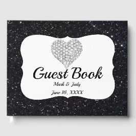 Livro De Visitas Diamond Heart Guestbook com brilho preto