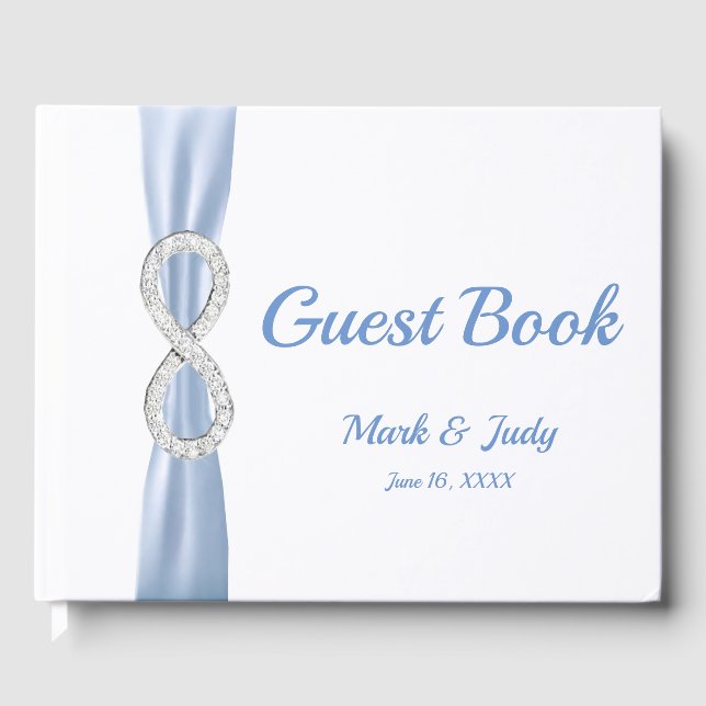 Livro De Visitas Diamond Infinity Blue Ribbon Casamento Guestbook (Frente)